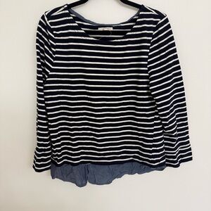 Per Se Navy and White Striped Women's Top Size XLarge